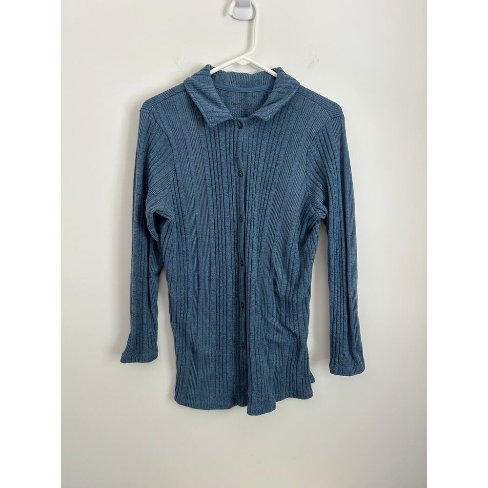 Cuddl Duds Blue Ribbed Lounge Set Size Large – Button Front Top & Pants - Picture 3 of 12